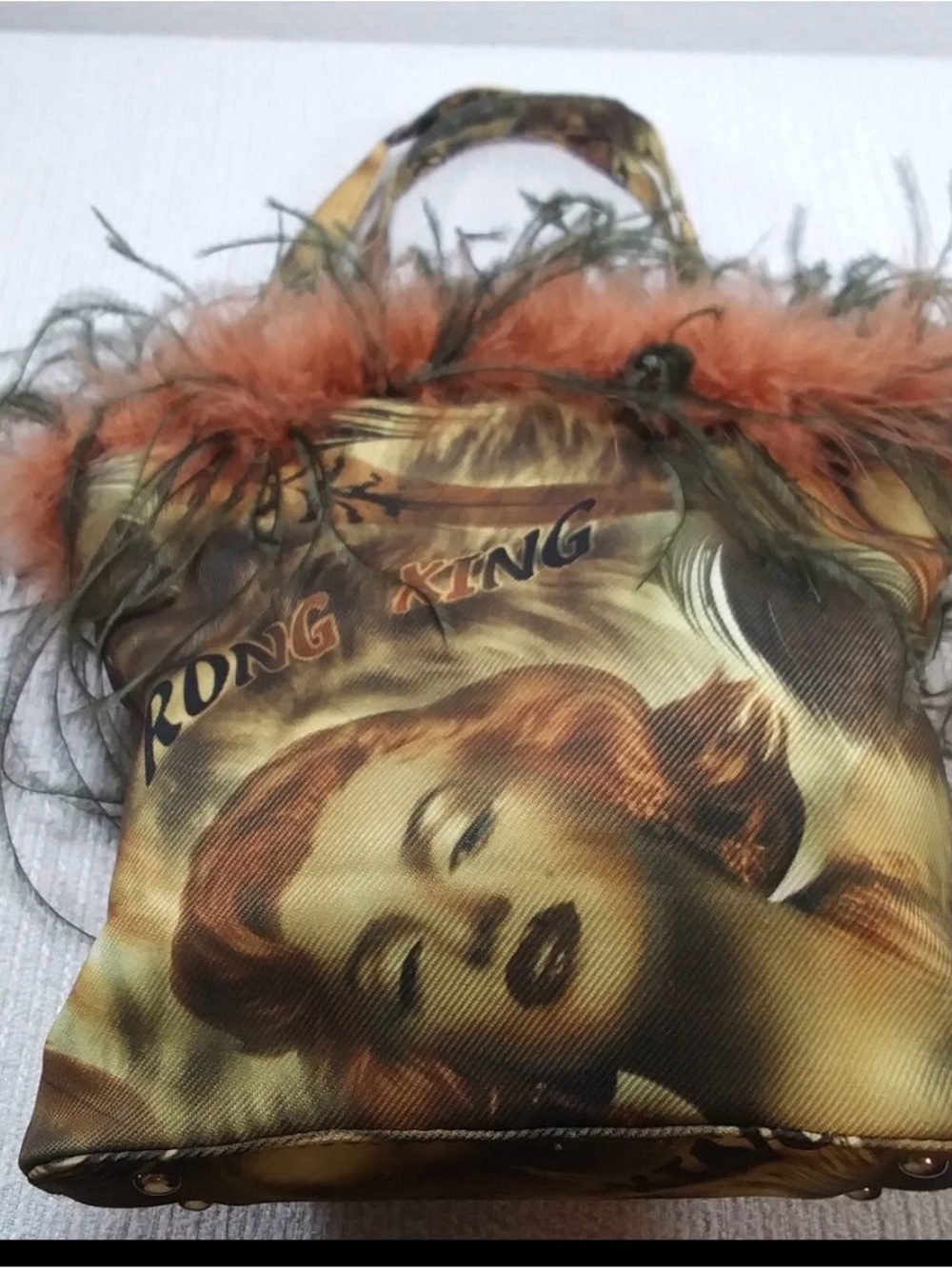 Women Bags Faux-Feather Graphic Tote in Orange and Brown